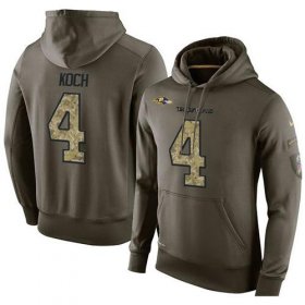 Wholesale Cheap NFL Men\'s Nike Baltimore Ravens #4 Sam Koch Stitched Green Olive Salute To Service KO Performance Hoodie