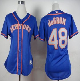 Wholesale Cheap Mets #48 Jacob deGrom Blue(Grey NO.) Alternate Road Women\'s Stitched MLB Jersey