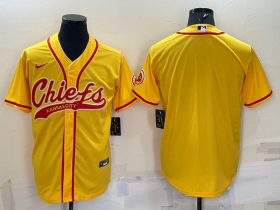 Wholesale Cheap Men\'s Kansas City Chiefs Blank Gold With Patch Cool Base Stitched Baseball Jersey
