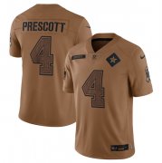 Wholesale Cheap Men's Dallas Cowboys #4 Dak Prescott 2023 Brown Salute To Service Limited Football Stitched Jersey