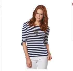 Wholesale Cheap Los Angeles Rams Lady Striped Boatneck Three-Quarter Sleeve T-Shirt