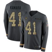 Wholesale Cheap Nike Saints #41 Alvin Kamara Anthracite Salute to Service Men's Stitched NFL Limited Therma Long Sleeve Jersey