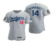 Wholesale Cheap Men's Los Angeles Dodgers #14 Enrique Hernandez Gray 2020 World Series Authentic Flex Nike Jersey
