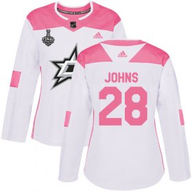 Cheap Adidas Stars #28 Stephen Johns White/Pink Authentic Fashion Women\'s 2020 Stanley Cup Final Stitched NHL Jersey