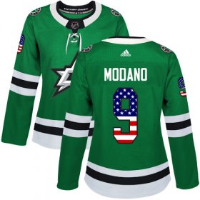 Wholesale Cheap Adidas Stars #9 Mike Modano Green Home Authentic USA Flag Women\'s Stitched NHL Jersey