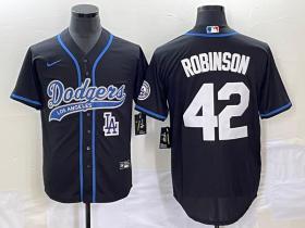 Wholesale Cheap Men\'s Los Angeles Dodgers #42 Jackie Robinson Black With Patch Cool Base Stitched Baseball Jersey1