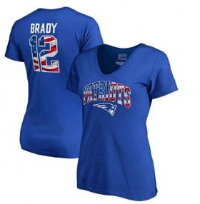 Wholesale Cheap Women\'s New England Patriots #12 Tom Brady NFL Pro Line by Fanatics Branded Banner Wave Name & Number T-Shirt Royal