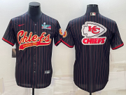 Wholesale Cheap Men's Kansas City Chiefs Black Team Big Logo With Super Bowl LVII Patch Cool Base Stitched Baseball Jersey