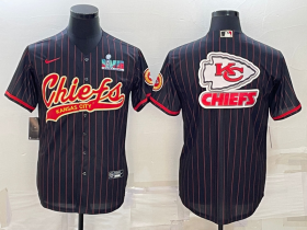 Wholesale Cheap Men\'s Kansas City Chiefs Black Team Big Logo With Super Bowl LVII Patch Cool Base Stitched Baseball Jersey