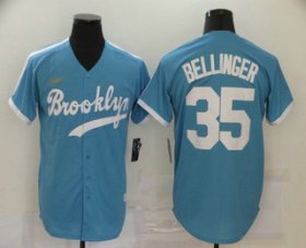 Wholesale Cheap Men\'s Los Angeles Dodgers #35 Cody Bellinger Light Blue Stitched MLB Cool Base Cooperstown Collection Nike Jersey