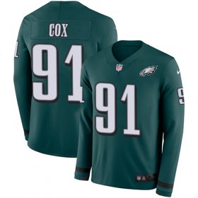 Wholesale Cheap Nike Eagles #91 Fletcher Cox Midnight Green Team Color Men\'s Stitched NFL Limited Therma Long Sleeve Jersey