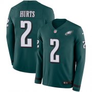 Wholesale Cheap Nike Eagles #2 Jalen Hurts Green Team Color Men's Stitched NFL Limited Therma Long Sleeve Jersey
