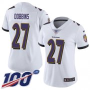 Wholesale Cheap Nike Ravens #27 J.K. Dobbins White Women's Stitched NFL 100th Season Vapor Untouchable Limited Jersey