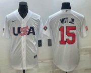 Cheap Men's USA Baseball #15 Bobby Witt Jr Number 2023 White World Baseball Classic Replica Stitched Jersey2