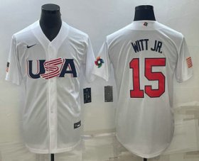 Cheap Men\'s USA Baseball #15 Bobby Witt Jr Number 2023 White World Baseball Classic Replica Stitched Jersey2