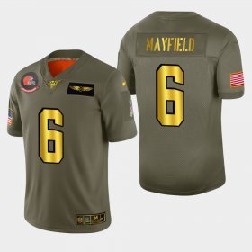 Wholesale Cheap Nike Browns #6 Baker Mayfield Men\'s Olive Gold 2019 Salute to Service NFL 100 Limited Jersey