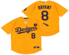Wholesale Cheap Men\'s Los Angeles Dodgers #8 Kobe Bryant Yellow KB Patch Stitched MLB Cool Base Nike Jersey