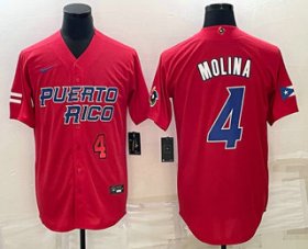 Cheap Men\'s Puerto Rico Baseball #4 Yadier Molina Number 2023 Red World Baseball Classic Stitched Jerseys