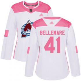 Wholesale Cheap Adidas Avalanche #41 Pierre-Edouard Bellemare White/Pink Authentic Fashion Women\'s Stitched NHL Jersey