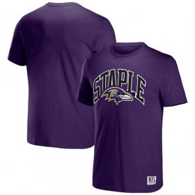 Wholesale Cheap Men\'s Baltimore Ravens x Staple Purple Logo Lockup T-Shirt