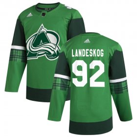 Wholesale Cheap Colorado Avalanche #92 Gabriel Landeskog Men\'s Adidas 2020 St. Patrick\'s Day Stitched NHL Jersey Green.jpg.jpg