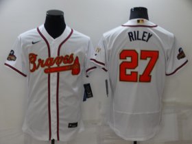Wholesale Cheap Men\'s Atlanta Braves #27 Austin Riley 2022 White Gold World Series Champions Program Flex Base Stitched Baseball Jersey