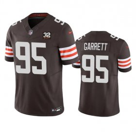 Wholesale Cheap Men\'s Cleveland Browns #95 Myles Garrett Brown 2023 F.U.S.E. With Jim Brown Memorial Patch Vapor Untouchable Limited Football Stitched Jersey