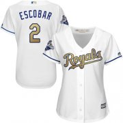 Wholesale Cheap Royals #2 Alcides Escobar White 2015 World Series Champions Gold Program Cool Base Women's Stitched MLB Jersey