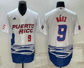 Cheap Men\'s Puerto Rico Baseball #9 Javier Baez Number White 2023 World Baseball Classic Stitched Jersey