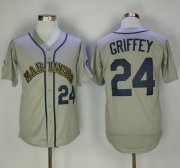 Wholesale Cheap Mitchell And Ness Mariners #24 Ken Griffey Grey Throwback Stitched MLB Jersey