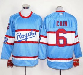 Wholesale Cheap Royals #6 Lorenzo Cain Light Blue Long Sleeve Stitched MLB Jersey
