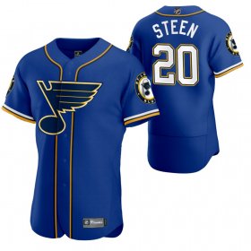 Wholesale Cheap St. Louis Blues #20 Alexander Steen Men\'s 2020 NHL x MLB Crossover Edition Baseball Jersey Blue