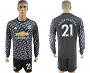Wholesale Cheap Manchester United #21 Ander Herrera Black Long Sleeves Soccer Club Jersey