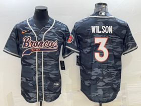 Wholesale Cheap Men\'s Denver Broncos #3 Russell Wilson Grey Camo With Patch Cool Base Stitched Baseball Jersey