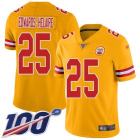 Wholesale Cheap Nike Chiefs #25 Clyde Edwards-Helaire Gold Men\'s Stitched NFL Limited Inverted Legend 100th Season Jersey