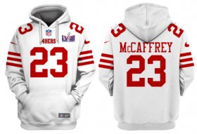 Cheap Men\'s San Francisco 49ers #23 Christian McCaffrey White Super Bowl LVIII Alternate Pullover Hoodie