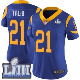 Wholesale Cheap Nike Rams #21 Aqib Talib Royal Blue Alternate Super Bowl LIII Bound Women\'s Stitched NFL Vapor Untouchable Limited Jersey