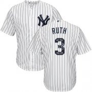 Wholesale Cheap Yankees #3 Babe Ruth White Strip Team Logo Fashion Stitched MLB Jersey