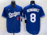 Wholesale Cheap Men's Los Angeles Dodgers #8 Kike Hernandez Number Blue Stitched Cool Base Nike Jersey