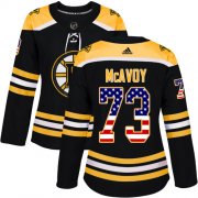 Wholesale Cheap Adidas Bruins #73 Charlie McAvoy Black Home Authentic USA Flag Women's Stitched NHL Jersey