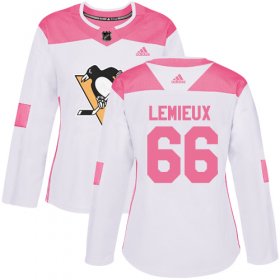 Wholesale Cheap Adidas Penguins #66 Mario Lemieux White/Pink Authentic Fashion Women\'s Stitched NHL Jersey