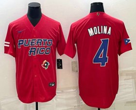 Cheap Men\'s Puerto Rico Baseball #4 Yadier Molina 2023 Red World Baseball Classic Stitched Jersey