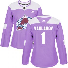 Wholesale Cheap Adidas Avalanche #1 Semyon Varlamov Purple Authentic Fights Cancer Women\'s Stitched NHL Jersey