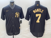Cheap Men's New York Yankees #7 Mickey Mantle Black Gold Cool Base Stitched Jersey