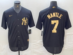 Cheap Men\'s New York Yankees #7 Mickey Mantle Black Gold Cool Base Stitched Jersey