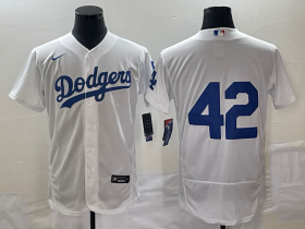 Wholesale Cheap Men\'s Los Angeles Dodgers #42 Jackie Robinson White No Name Stitched Flex Base Nike Jersey