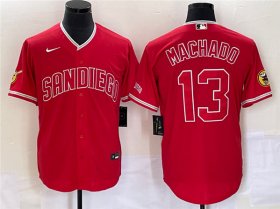 Wholesale Cheap Men\'s San Diego Padres #13 Manny Machado Red Cool Base Stitched Baseball Jersey