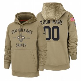 Wholesale Cheap New Orleans Saints Custom Nike Tan 2019 Salute To Service Name & Number Sideline Therma Pullover Hoodie