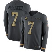 Wholesale Cheap Nike Steelers #7 Ben Roethlisberger Anthracite Salute to Service Men's Stitched NFL Limited Therma Long Sleeve Jersey