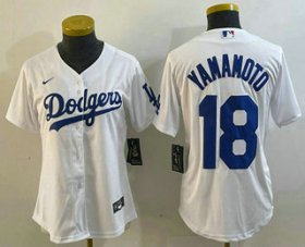 Cheap Women\'s Los Angeles Dodgers #18 Yoshinobu Yamamoto White Stitched Cool Base Nike Jersey